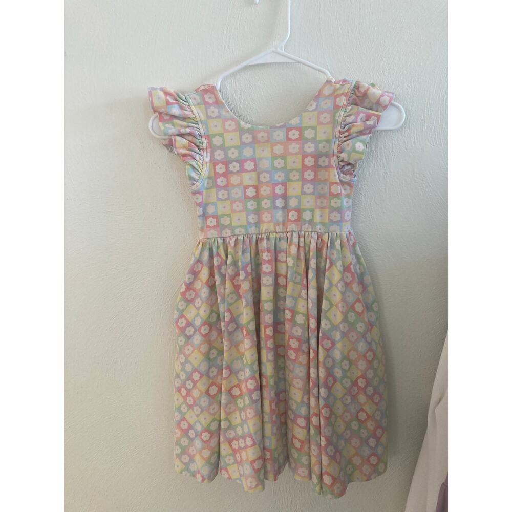 Ollie Jay Girls' Olivia Dress in Floral Blocks Frill Sleeve Age 7 - Picture 3 of 7